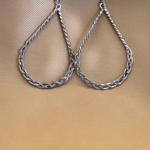 925 Silver Mexico Twisted Teardrop Earrings Vintage, Rope twist, Lightweight - Picture 6 of 6